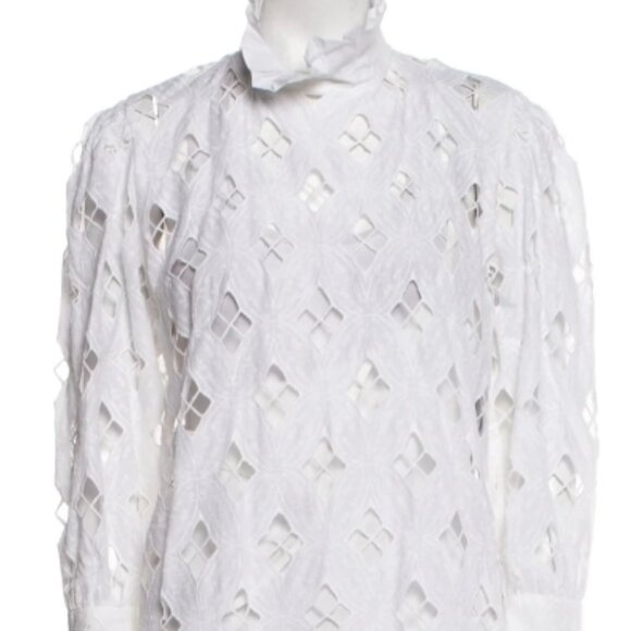 Sandro Houle Embroidered White Eyelet Mini Dress S $500 - Picture 6 of 8